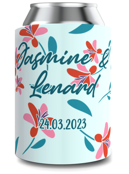 Full Colour Floral Wedding Stubby Holder / Can Cooler - - Quantity of 20 - Design 9