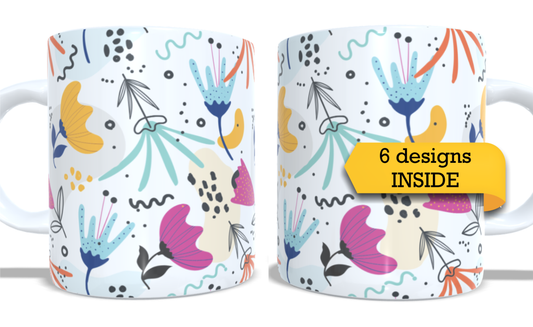 #010 Colourfull Coffee and Tea Mug. Coffee Cup. Tea Mug. Watercolour floral abstrackt design. Full colour sublimated