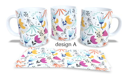 #010 Colourfull Coffee and Tea Mug. Coffee Cup. Tea Mug. Watercolour floral abstrackt design. Full colour sublimated