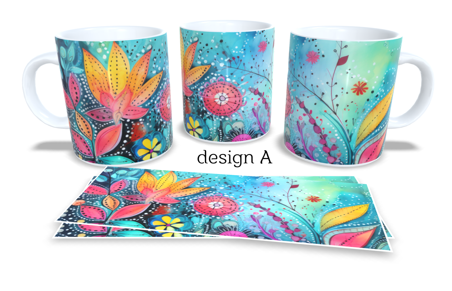 #046 Colourfull Coffee and Tea Mug. Coffee Cup. Tea Mug. Abstract floral design. Full colour sublimated