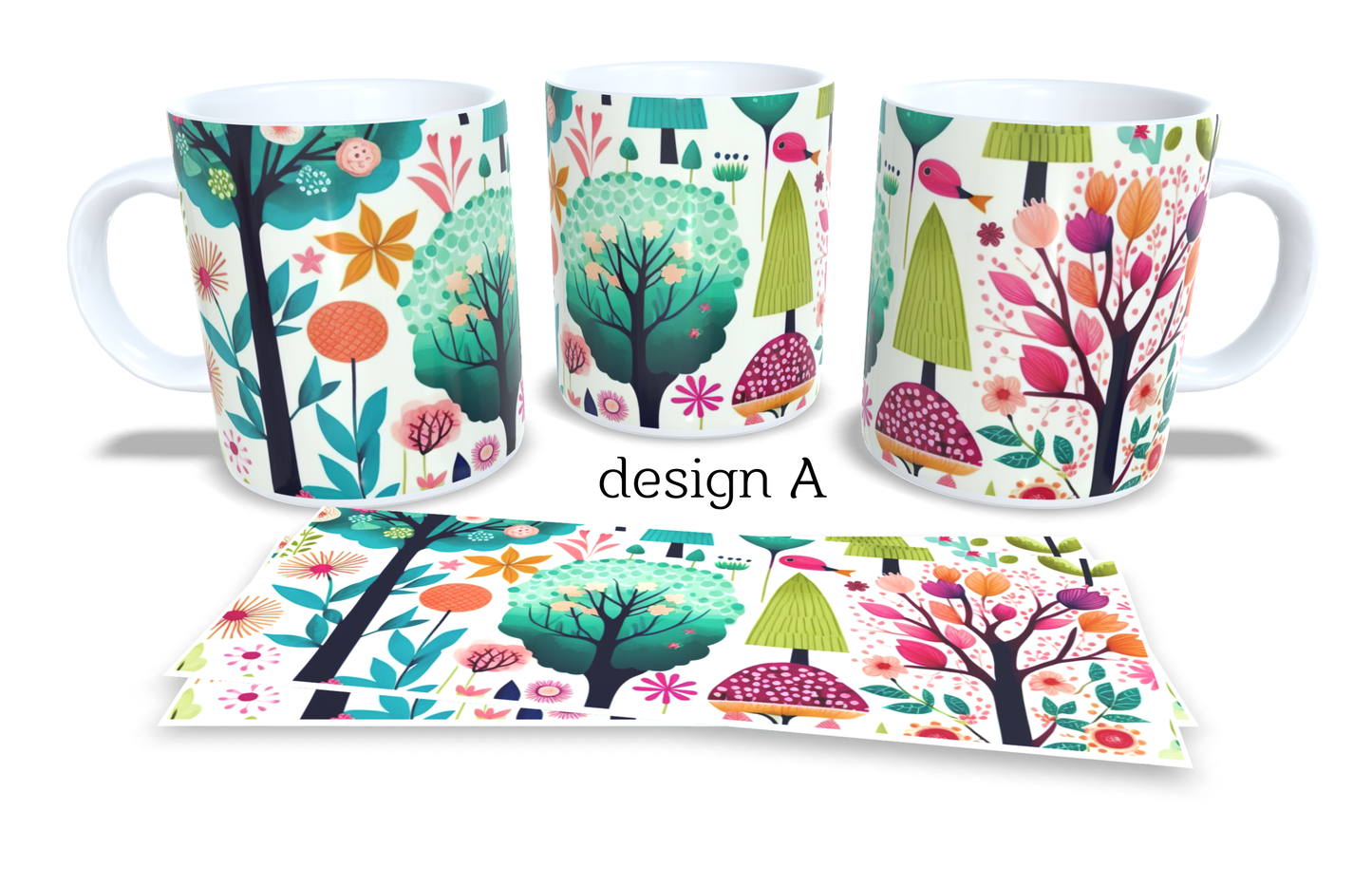 #031 Colourfull Coffee and Tea Mug. Coffee Cup. Tea Mug. Abstract woodland design. Full colour sublimated