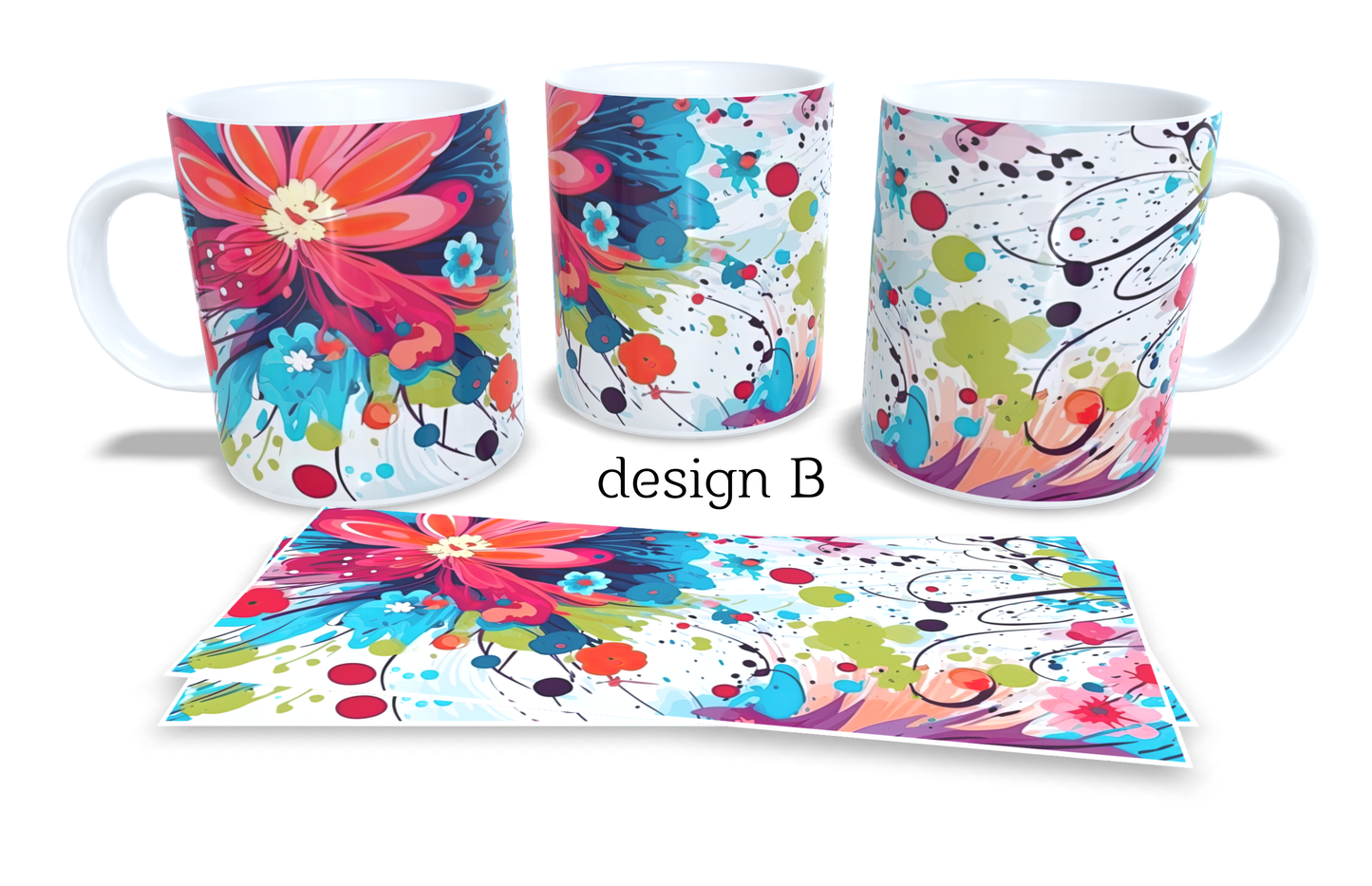 #008 Colourfull Coffee and Tea Mug. Coffee Cup. Tea Mug. Watercolour florar design. Full colour sublimated