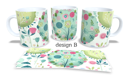 #031 Colourfull Coffee and Tea Mug. Coffee Cup. Tea Mug. Abstract woodland design. Full colour sublimated