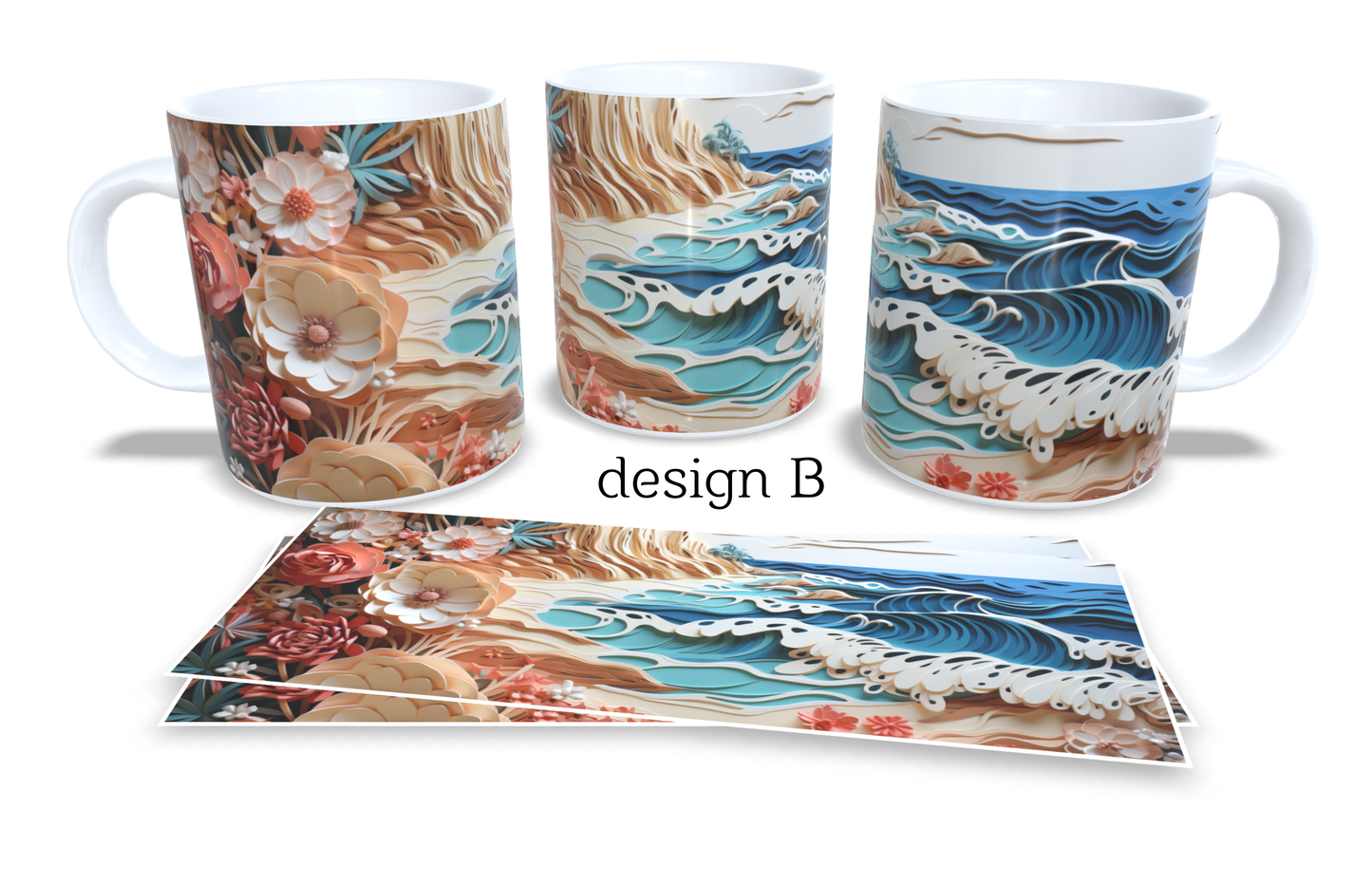 #073 Colourfull Coffee and Tea Mug. Coffee Cup. Tea Mug. Artistic 3D beach and waves AI design. Full colour sublimated