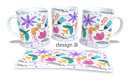 #010 Colourfull Coffee and Tea Mug. Coffee Cup. Tea Mug. Watercolour floral abstrackt design. Full colour sublimated