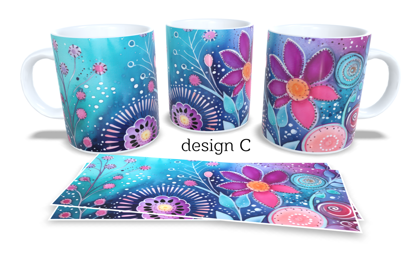 #046 Colourfull Coffee and Tea Mug. Coffee Cup. Tea Mug. Abstract floral design. Full colour sublimated