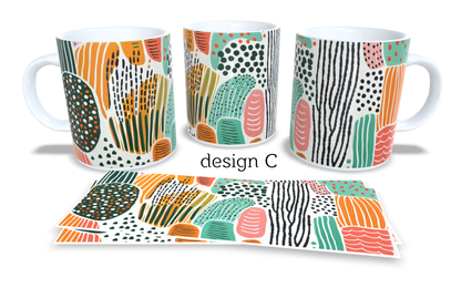 #023 Colourfull Coffee and Tea Mug. Coffee Cup. Tea Mug. Abstract floral design. Full colour sublimated