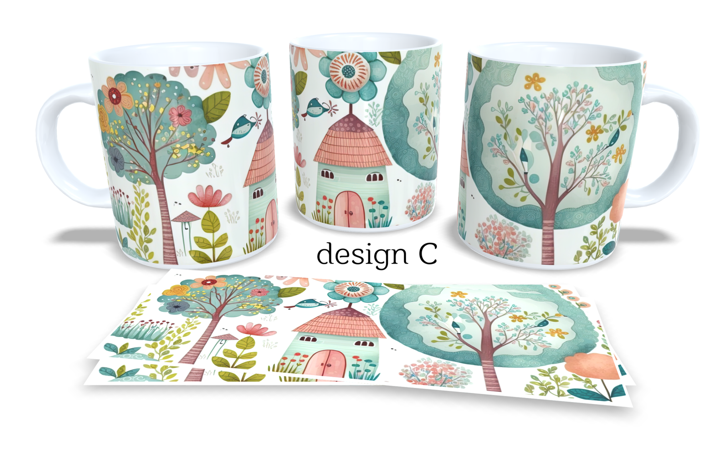 #031 Colourfull Coffee and Tea Mug. Coffee Cup. Tea Mug. Abstract woodland design. Full colour sublimated