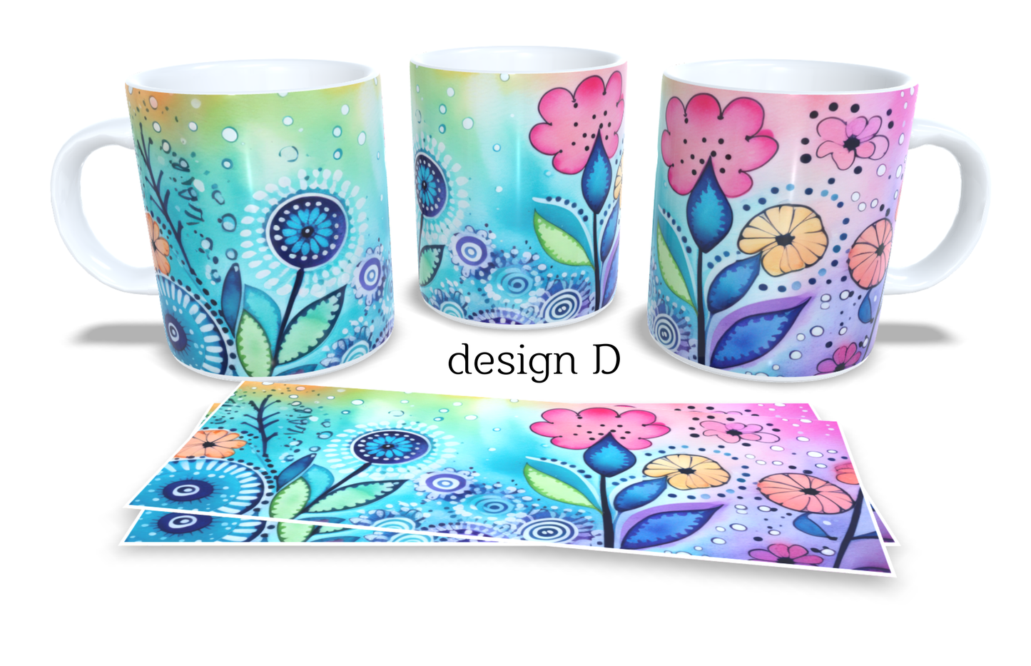 #046 Colourfull Coffee and Tea Mug. Coffee Cup. Tea Mug. Abstract floral design. Full colour sublimated