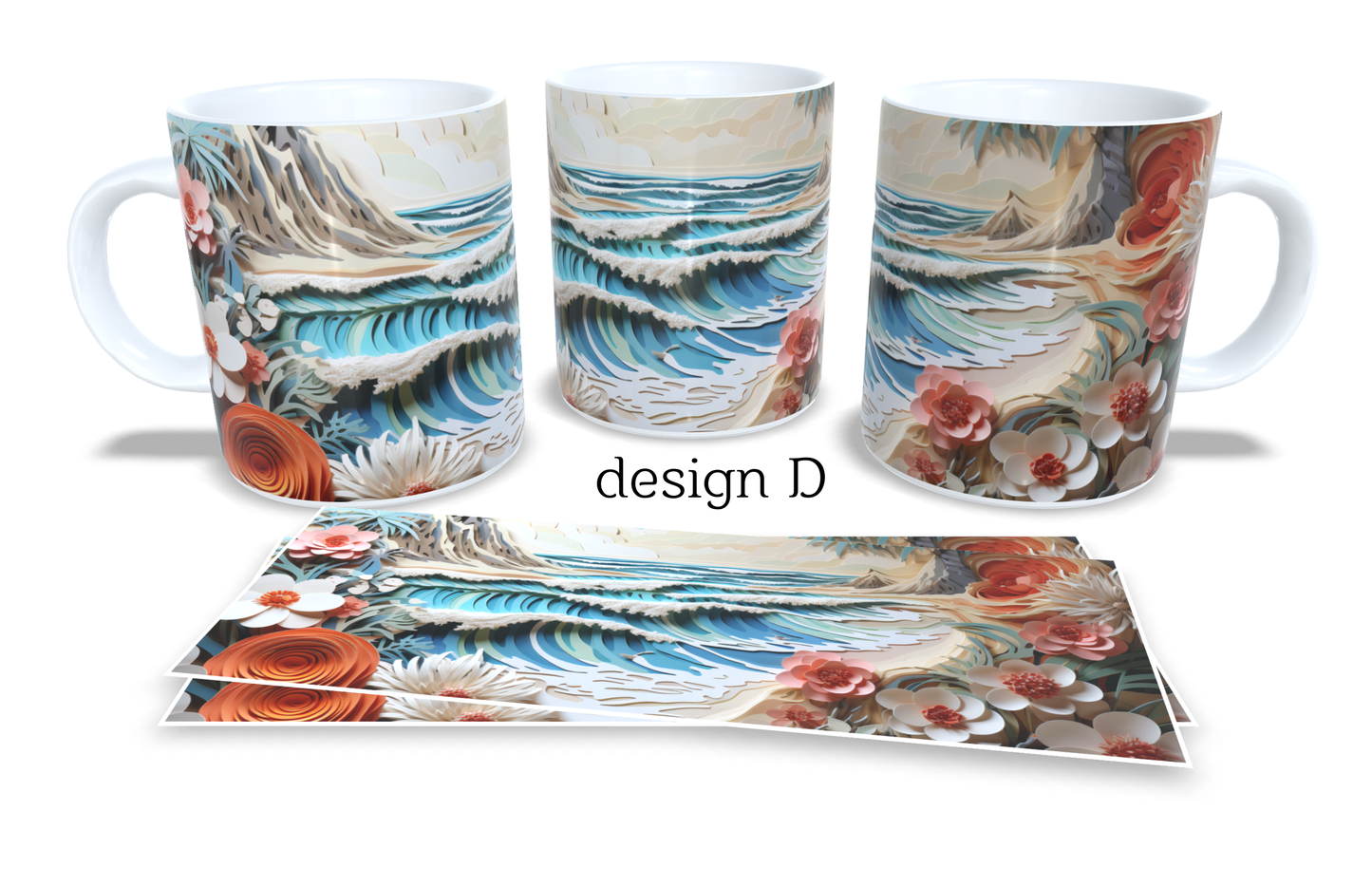 #073 Colourfull Coffee and Tea Mug. Coffee Cup. Tea Mug. Artistic 3D beach and waves AI design. Full colour sublimated