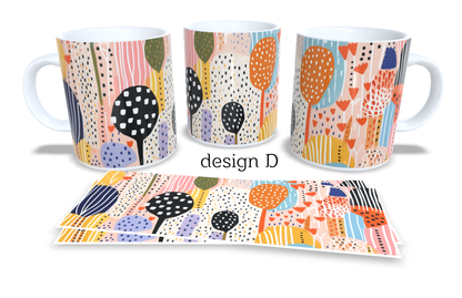 #023 Colourfull Coffee and Tea Mug. Coffee Cup. Tea Mug. Abstract floral design. Full colour sublimated