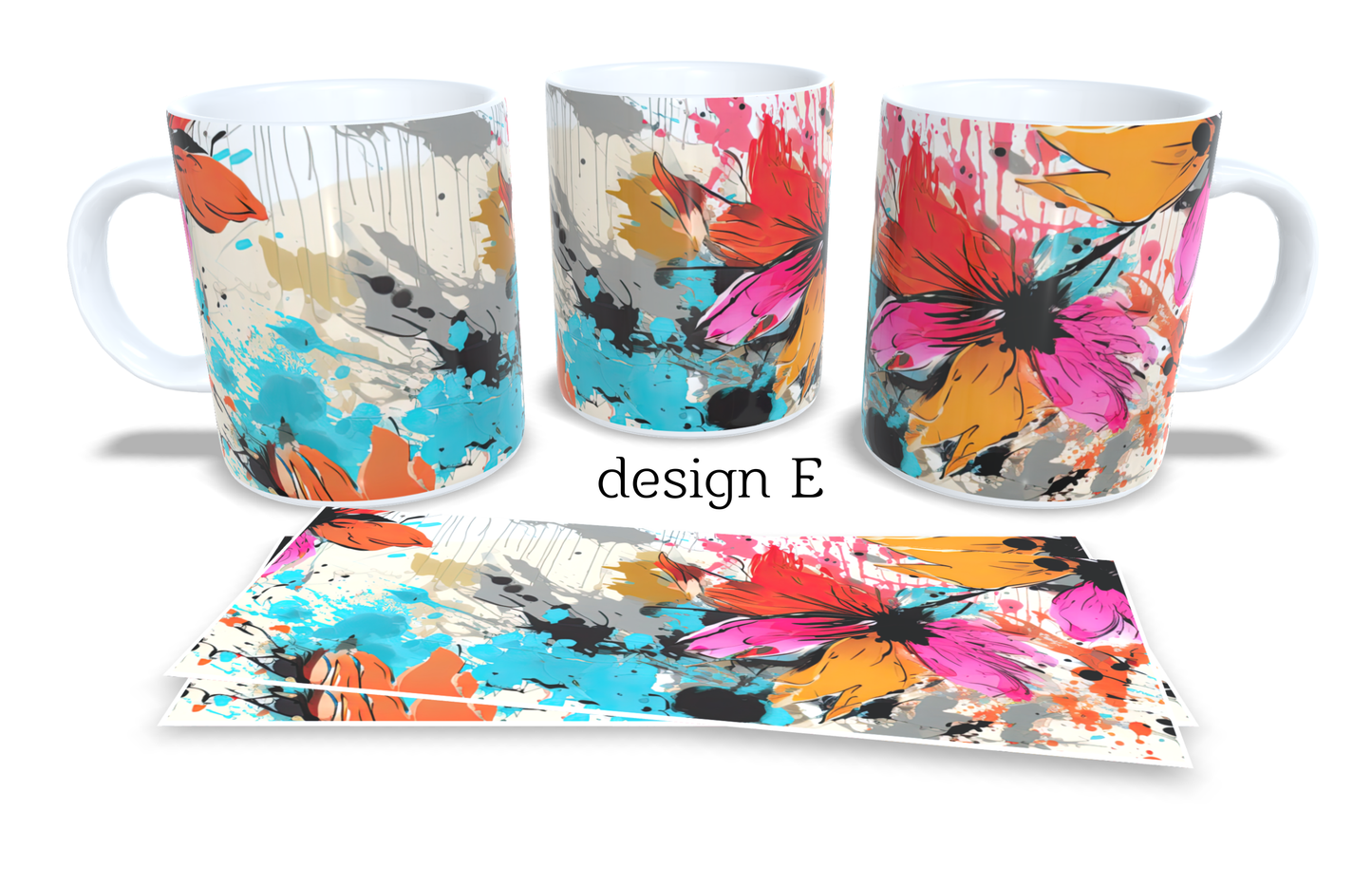 #008 Colourfull Coffee and Tea Mug. Coffee Cup. Tea Mug. Watercolour florar design. Full colour sublimated