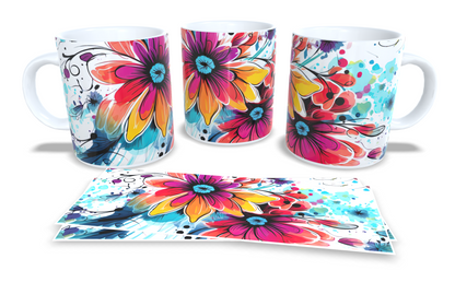 #008 Set of 2 Coffee and Tea Mugs. Tea Mug. Watercolour florar design. Full colour sublimated