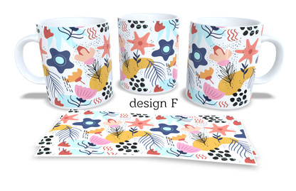 #010 Colourfull Coffee and Tea Mug. Coffee Cup. Tea Mug. Watercolour floral abstrackt design. Full colour sublimated