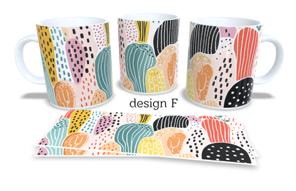 #023 Colourfull Coffee and Tea Mug. Coffee Cup. Tea Mug. Abstract floral design. Full colour sublimated