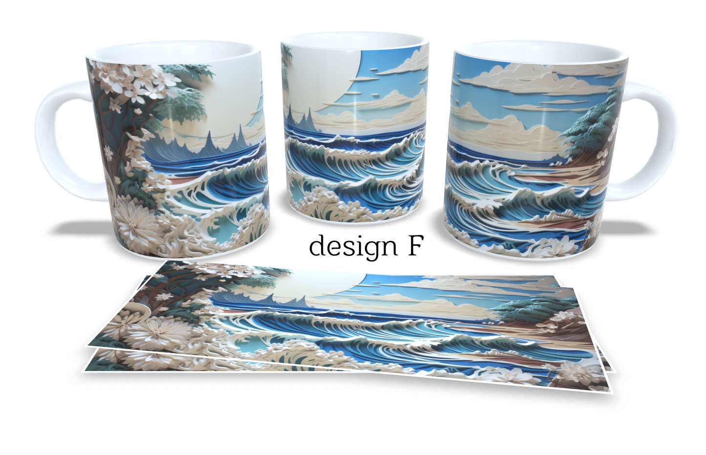 #073 Colourfull Coffee and Tea Mug. Coffee Cup. Tea Mug. Artistic 3D beach and waves AI design. Full colour sublimated