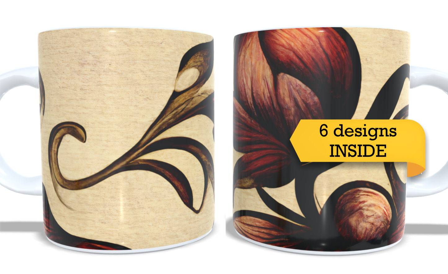 #201 Colourfull Coffee and Tea Mug. Coffee Cup. Tea Mug. Elegand clasy floral design. Full colour sublimated