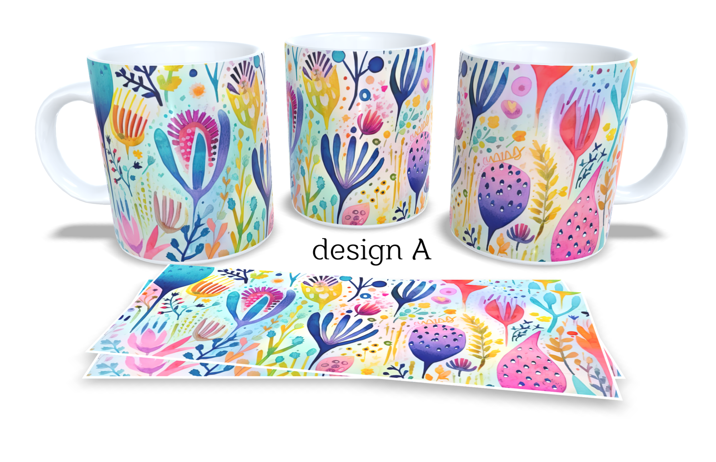 #105 Colourfull Coffee and Tea Mug. Coffee Cup. Tea Mug. Abstract floral design. Full colour sublimated