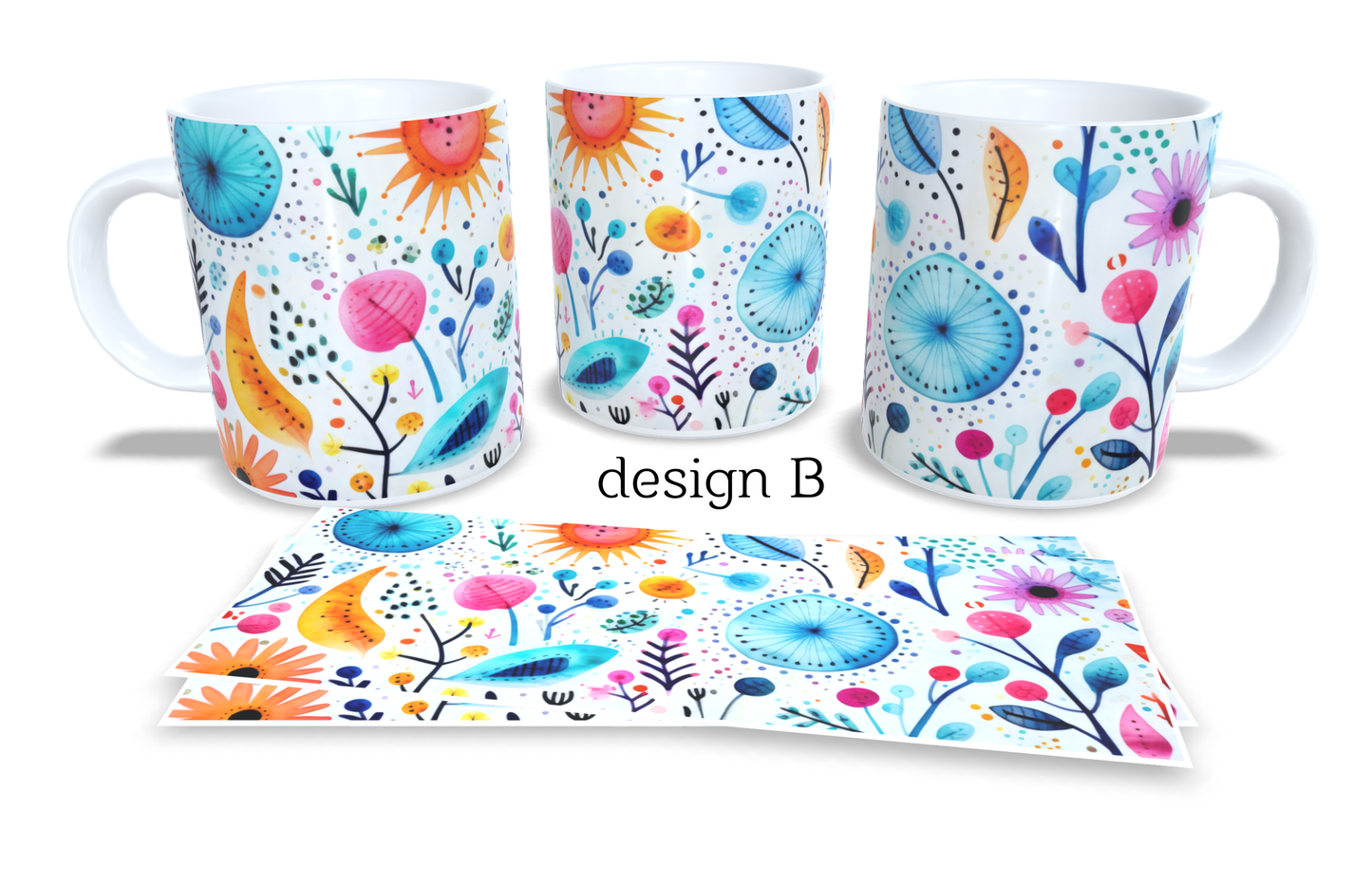 #105 Colourfull Coffee and Tea Mug. Coffee Cup. Tea Mug. Abstract floral design. Full colour sublimated