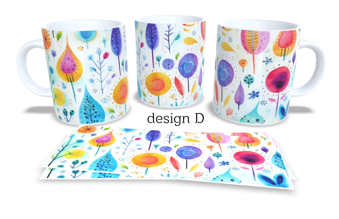 #105 Colourfull Coffee and Tea Mug. Coffee Cup. Tea Mug. Abstract floral design. Full colour sublimated