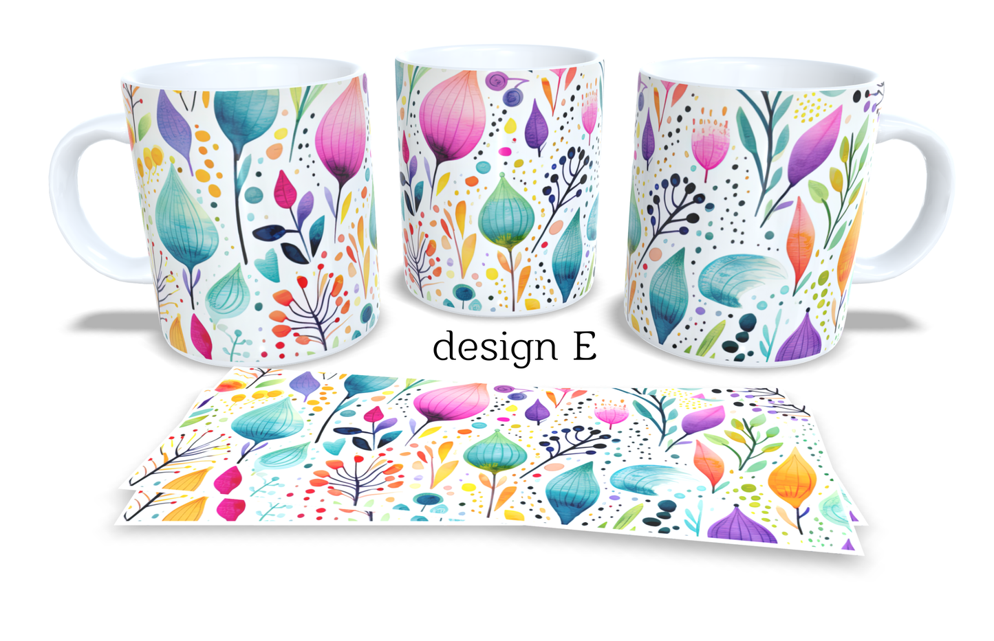 #105 Colourfull Coffee and Tea Mug. Coffee Cup. Tea Mug. Abstract floral design. Full colour sublimated