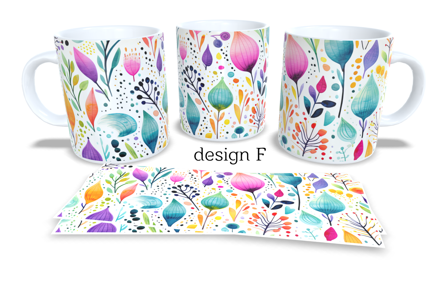 #105 Colourfull Coffee and Tea Mug. Coffee Cup. Tea Mug. Abstract floral design. Full colour sublimated