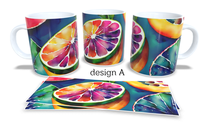 #054 Colourfull Coffee and Tea Mug. Coffee Cup. Tea Mug. Juicy fruit. Full colour sublimated