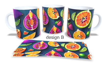 #054 Colourfull Coffee and Tea Mug. Coffee Cup. Tea Mug. Juicy fruit. Full colour sublimated