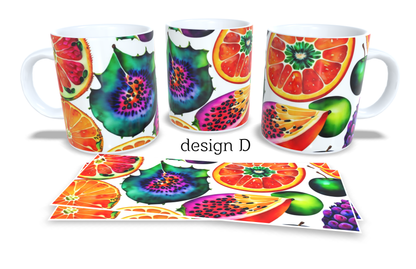 #054 Colourfull Coffee and Tea Mug. Coffee Cup. Tea Mug. Juicy fruit. Full colour sublimated