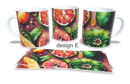 #054 Colourfull Coffee and Tea Mug. Coffee Cup. Tea Mug. Juicy fruit. Full colour sublimated