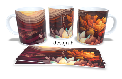 Colourfull Coffee and Tea Mug. Coffee Cup. Tea Mug. 3D AI abstract floral design. Full colour sublimated #329