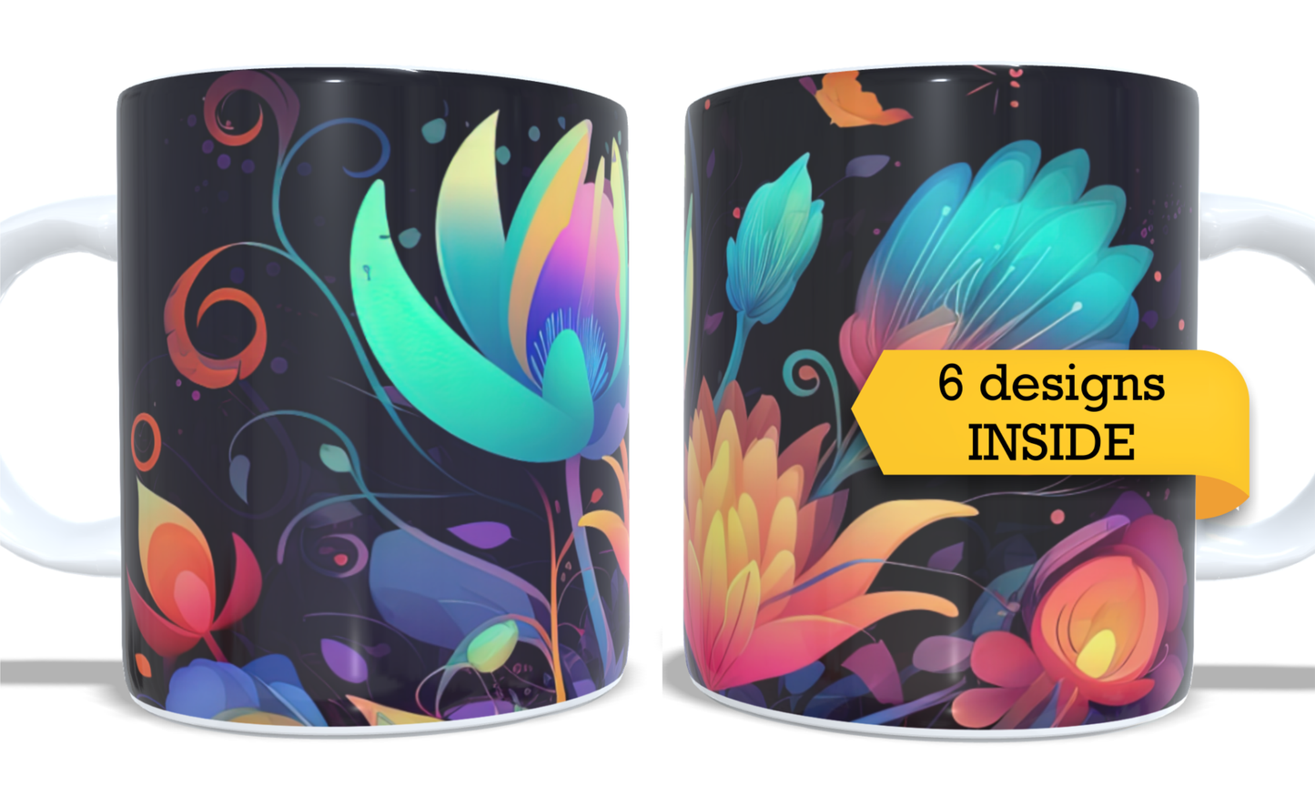 #227 Colourfull Coffee and Tea Mug. Coffee Cup. Tea Mug. Apstract floral design. Full colour sublimated