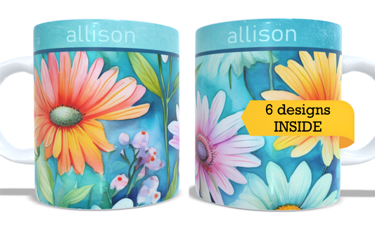 #063 Personalized Colourfull Coffee and Tea Mug. Coffee Cup. Tea Mug. Floral design. Full colour sublimated