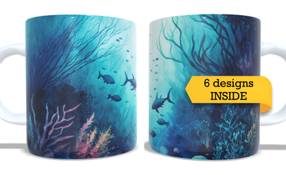 Colourfull Coffee and Tea Mug. Coffee Cup. Tea Mug. Under the sea design. Full colour sublimated #029