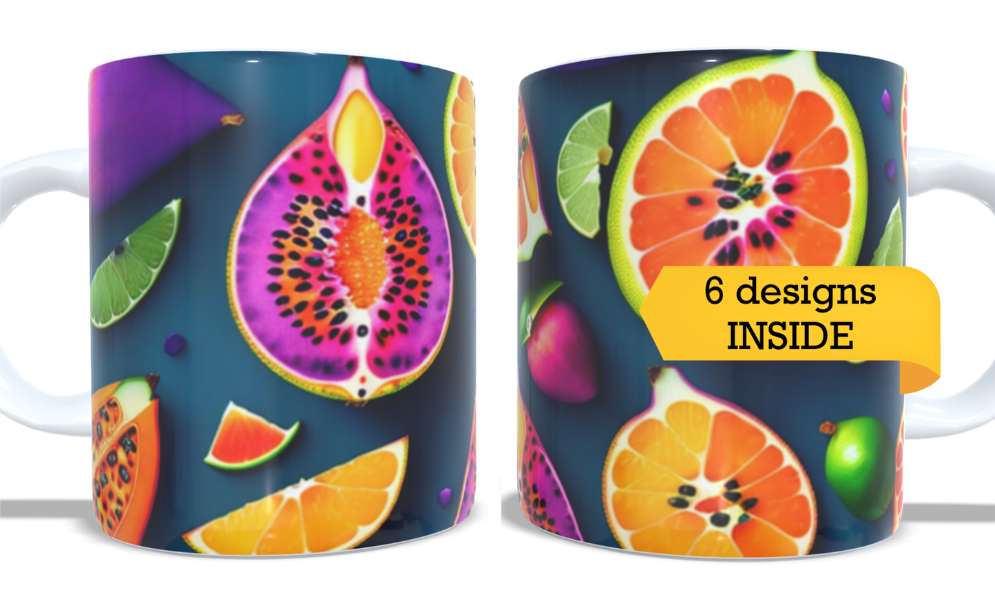 #054 Colourfull Coffee and Tea Mug. Coffee Cup. Tea Mug. Juicy fruit. Full colour sublimated