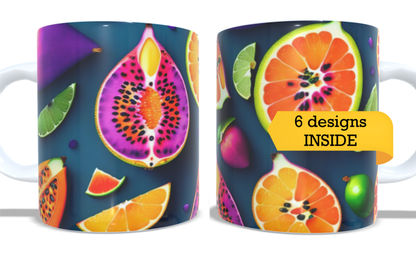 #054 Colourfull Coffee and Tea Mug. Coffee Cup. Tea Mug. Juicy fruit. Full colour sublimated