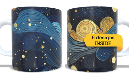 Colourfull Coffee and Tea Mug. Coffee Cup. Tea Mug. Stary night design. Full colour sublimated #048