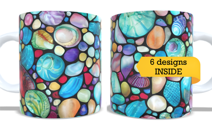 #049 Colourfull Coffee and Tea Mug. Coffee Cup. Tea Mug. Beach pebbles. Full colour sublimated