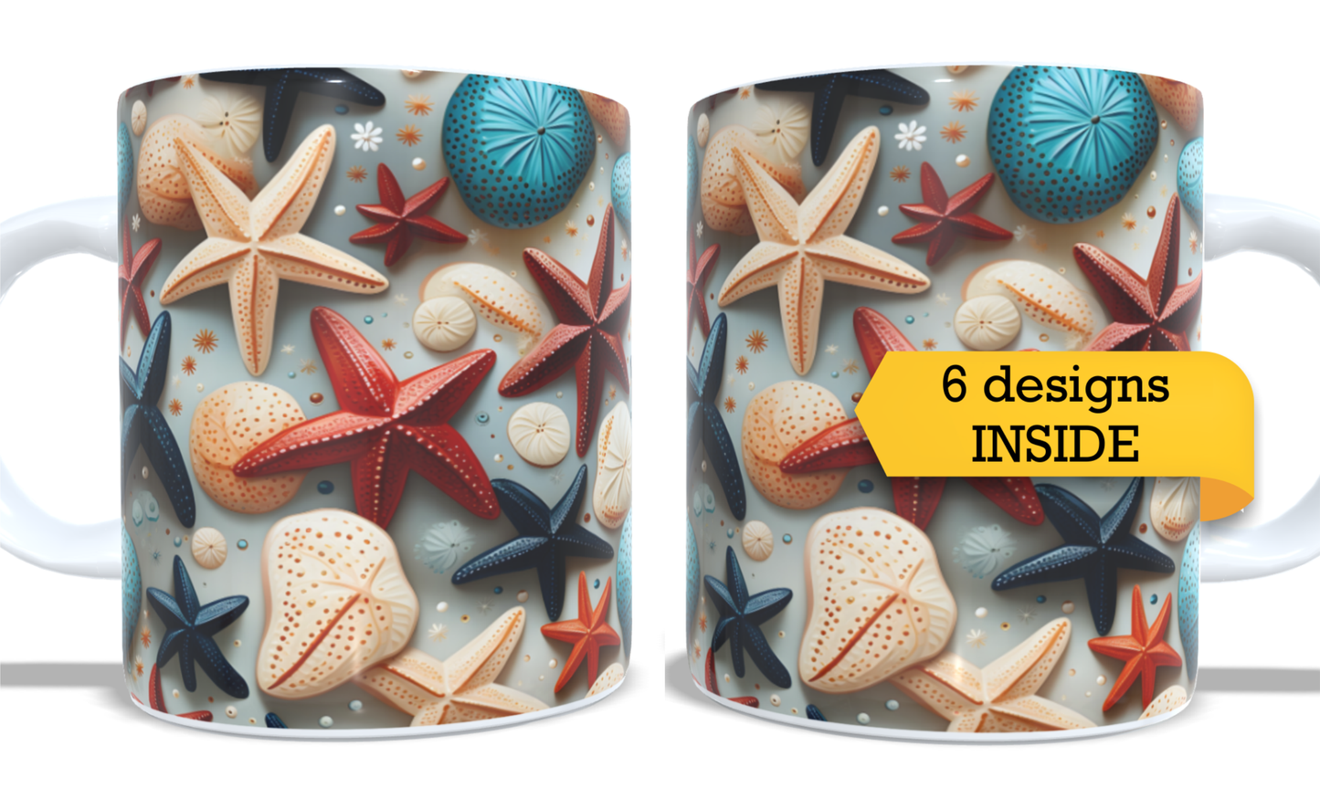 Colourfull Coffee and Tea Mug. Coffee Cup. Tea Mug. Shells and starfish. Full colour sublimated #002