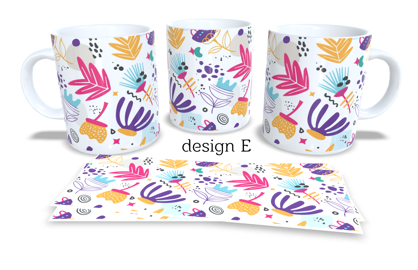 #010 Colourfull Coffee and Tea Mug. Coffee Cup. Tea Mug. Watercolour floral abstrackt design. Full colour sublimated