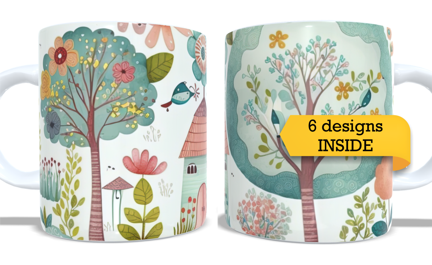 #031 Colourfull Coffee and Tea Mug. Coffee Cup. Tea Mug. Abstract woodland design. Full colour sublimated